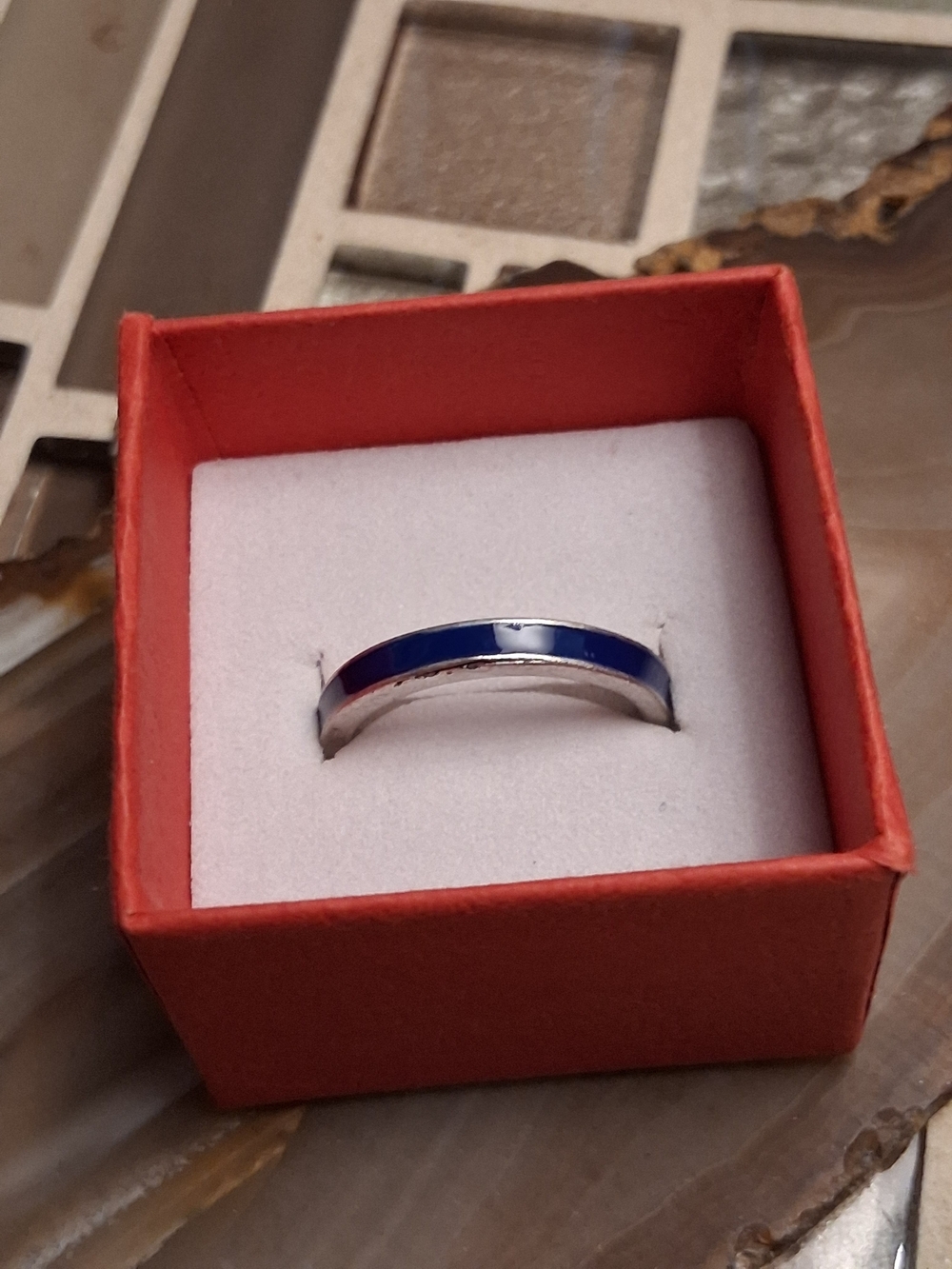 Blue Enamel Women's Ring - Sleek Silver Band